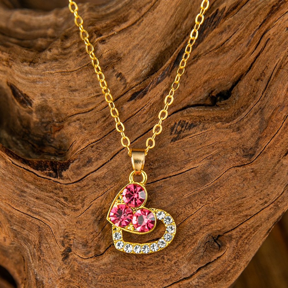 Love Heart Pendant Necklace and earrings Pink - Picture 4 of 4